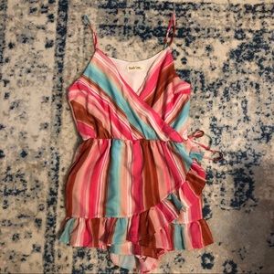 Peach Love California Romper Striped Ruffle NWOT